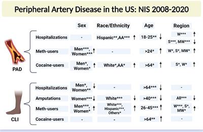 Trends in peripheral artery disease and critical limb ischemia hospitalizations among cocaine and methamphetamine users in the United States: a nationwide study